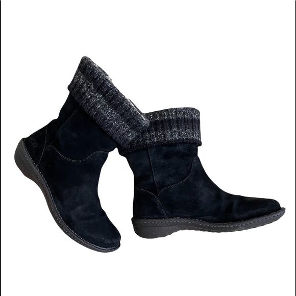 UGG Kaylana Black Suede Leather Warm Sheepskin Lined Pull On Winter Boots - Picture 2 of 16